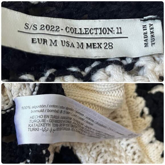 Zara Limited Edition Openwork Chunky Knit Striped Boho Chic Crop Sweater Medium - Picture 11 of 13